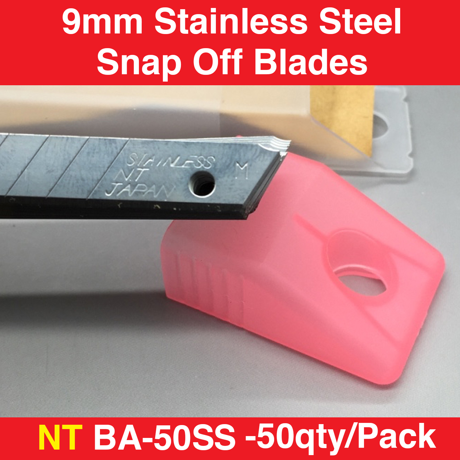 NT Cutter 9mm Stainless Steel Snap-Off Blades, 50-Blade/Pack, 1 Pack  (BA-50SS) 