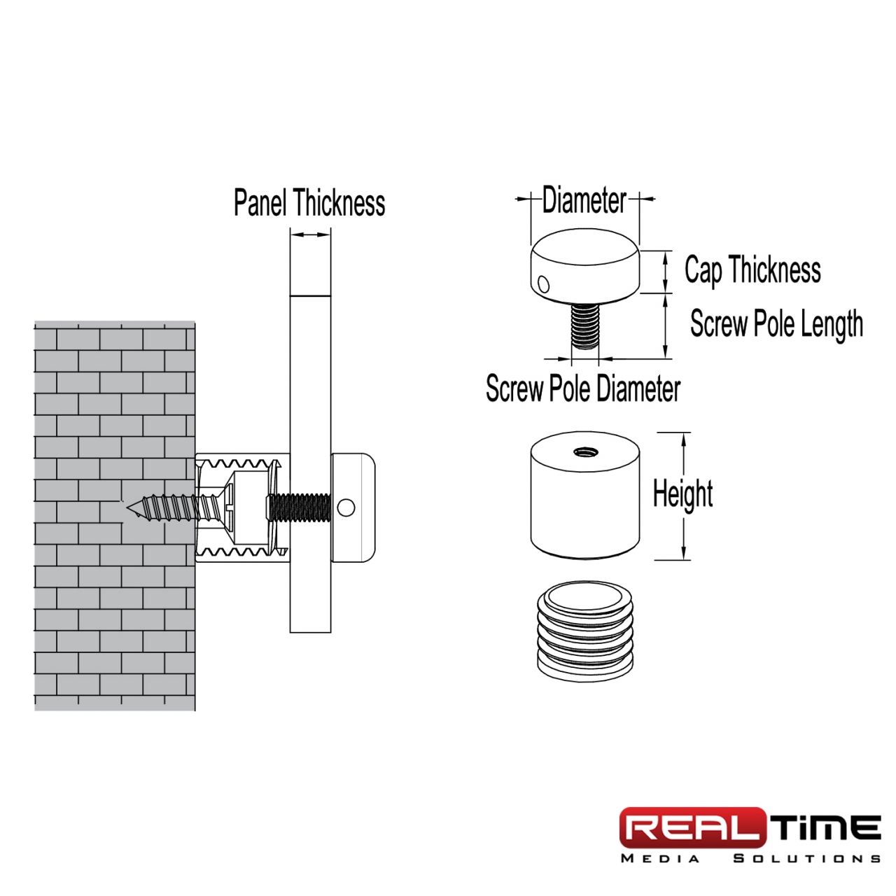 Aluminium Sign Standoffs with locator RT Media Solutions