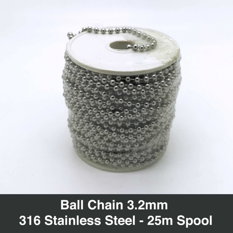 Ball Chain 3.2mm 316 Stainless Steel 25m Spool RT Media Solutions