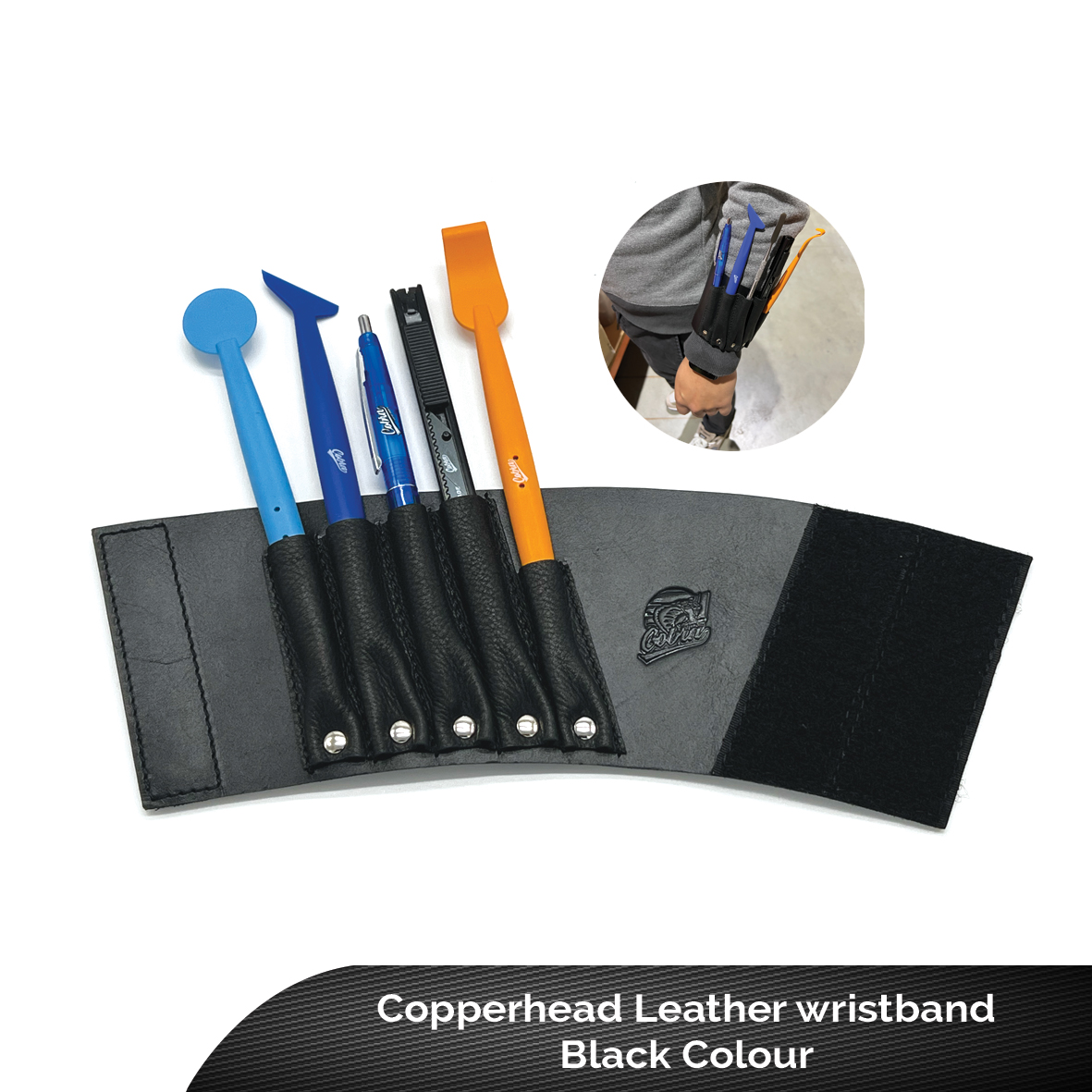 Copperhead Leather Wristband - Black Colour - RT Media Solutions