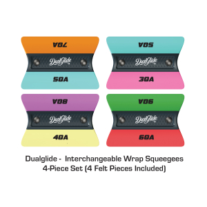 Dualglide – Interchangeable Wrap Squeegees – 4-Piece Set (4 Felt Pieces Included)