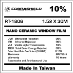 Nano Ceramic Window Film | VLT 10% | 10 Years | 2PLY-2mil | 1.52 x30m | UVR 99% | IRR 90% | TSER 89% | SHGC 0.103