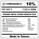 CERAMIC METAL HYBRID WINDOW FILM | VLT 10% | 10 Years| 2PLY-2mil | 1.52 x30m UVR 99 | IRR 96 |  | TSER 93% | SHGC 0.070