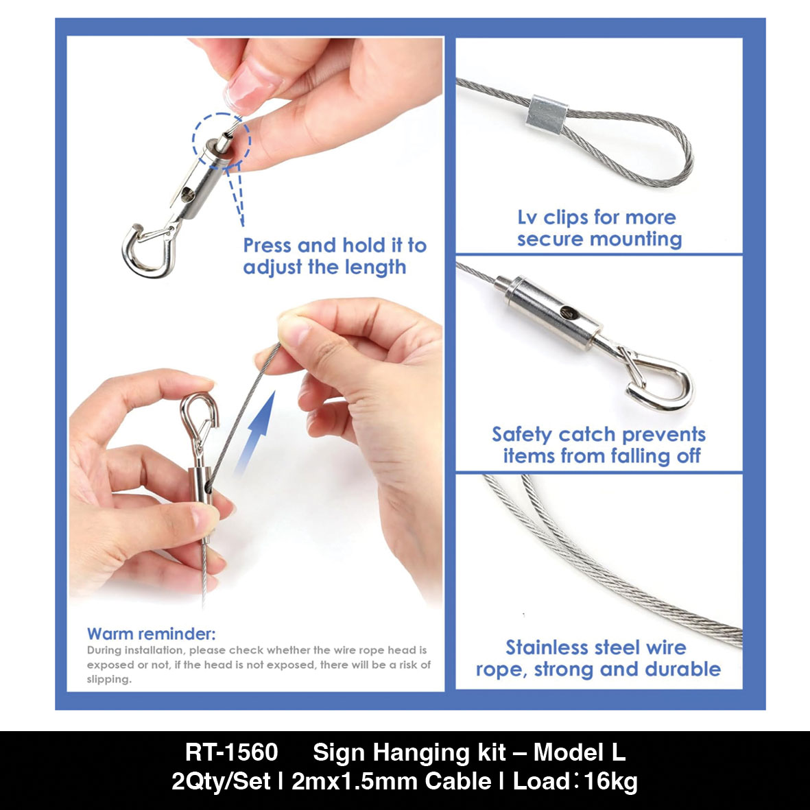 Sign Hanging kit – Model L 2Qty/Set Cable Load