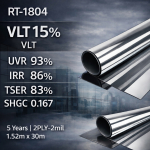 Silver Mirror Reflective Film - VLT 15% | 5 Years | 2PLY-2mil | 1.52 x30m  | UVR 93 | IRR 86 | TSER 83%| S.H.G.C. 0.167