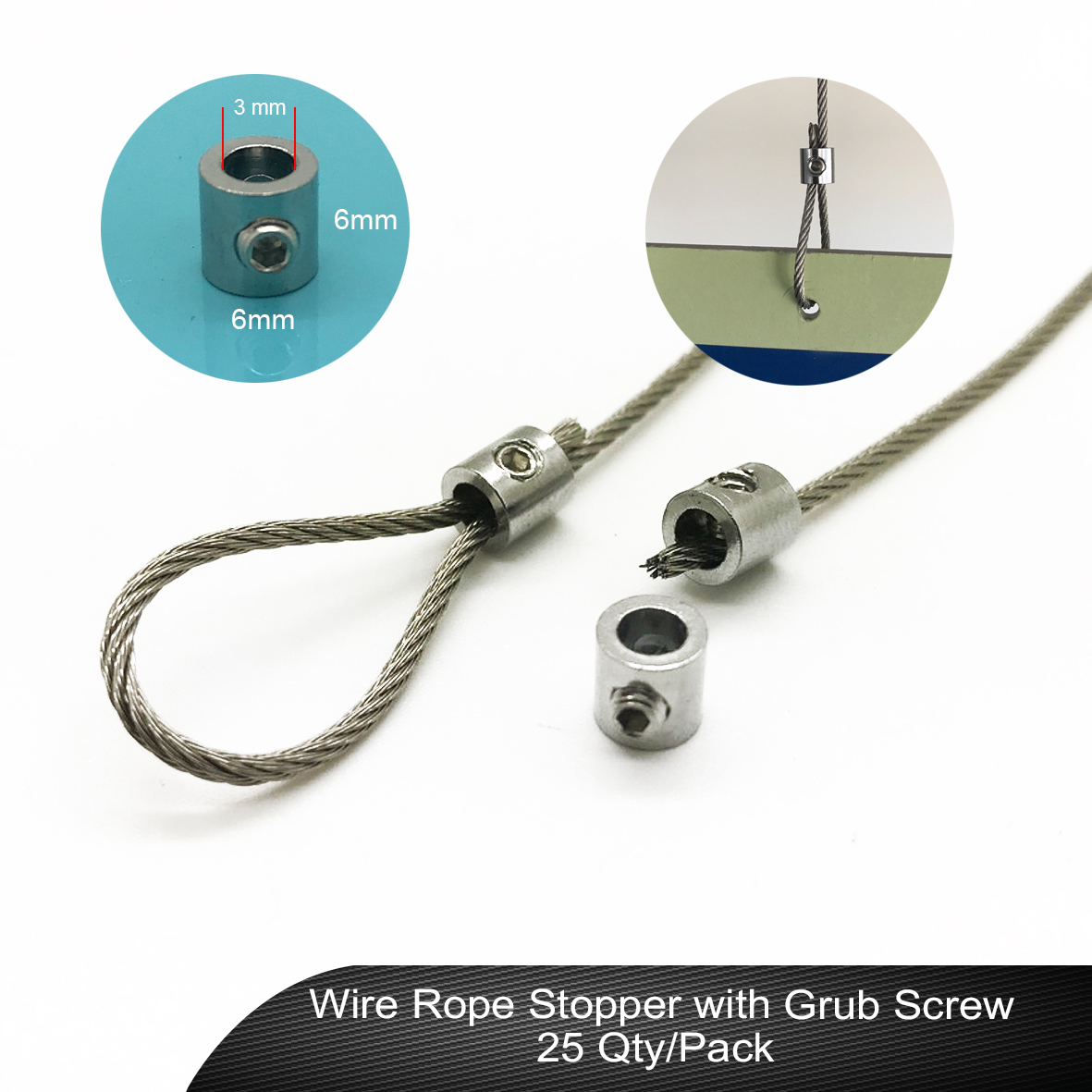 Wire Rope Stopper with Grub Screw 25 Qty/Pack