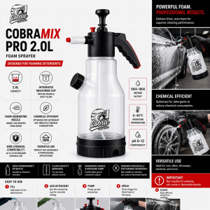 CobraMix Pro 2.0L Foam Sprayer | pH 6–12 Compatibility | Foam & Fan Tip Included | 1000–1800 ml/min Output, 0–40°C Operating Range