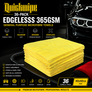 QuickWipe Edgeless 365GSM General Purpose Microfibre Towels  | 40cmx40cm | 36Qty /Pack